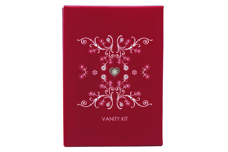 Vanity Kit (Wattestäbchen, Nagelfeile, Wattebausch), Kartonverpackung (rot)